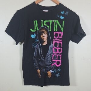 Justin Bieber Stars Hearts Pop Music Band Spell Out Logo T-Shirt Mens Small
